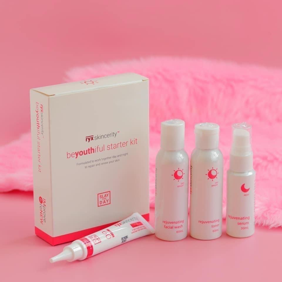 Ryx beYouthiful Starter Kit (Category: Face Care) located in Mandaluyong City. Submitted by charlaloooo (Listing ID 1043570850, Image 1). Description: Mild but wild! 🔥 Beyouthiful Starter Kit's before and after are bombs too, ever since!!! 💣 Check out these slayers lovin' the effect of the Beyouthiful Starter Kit! 💕 #RyxSkin #SlayTheDay #RyxSkincerity #beYOUTHifulStarterKit #RyxStarterKit #RyxSkincerityMandaluyong #Ryx.