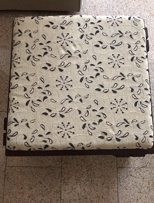 OTTOMAN- stool /side table (Category: Chairs) located in Singapore. Submitted by patban (Listing ID 1043627310, Image 2). Description: Solid Mango wood ottoman /stool with cushion .Very Sturdy and in good condition Can be used as side table or for sitting . Can be used outside /inside as a standalone stool to sit and wear shoes. Have 2 nos to sell . 80 sgd for 2 Size- 58cm X 58cm X 36cm(H) ( Cushion height included) Cushion thickness is 7cm . Sel