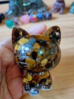 Yellow Tiger Eye Crystal Chips Resin Kitty Cat