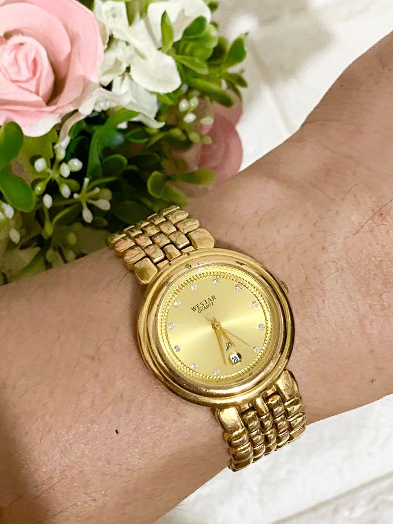 Westar Swiss authentic size M 18K Gold plated diamond bazel 34 mm boysize mewah murah kondisi 90 OK All parts original replace box no php Fesyen Wanita Jam Tangan di Carousell