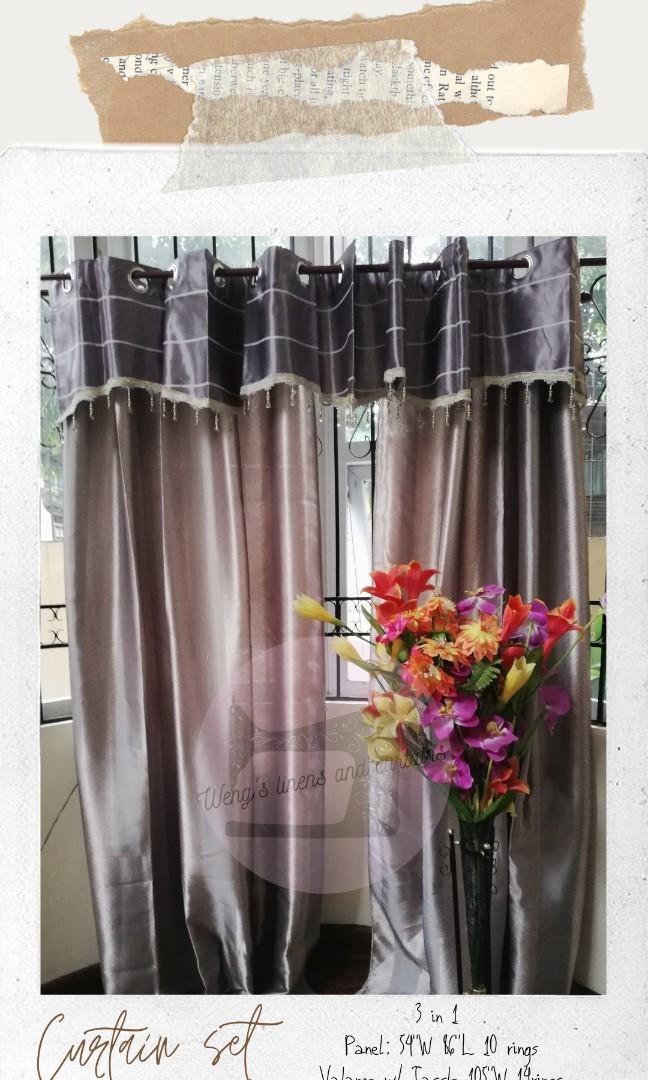3in1 Curtains with Valance tassle (Category: Home Improvement Tools & Accessories) located in Manila. Submitted by Mimiandmos (Listing ID 1043845278, Image 3). Description: size indicated on each picture 1,100php/set Tahi ni mother. 💸Payment thru BPI |BDO|METROBANK | GCASH 📲Message to Order 🛵Shipping fee c/o buyer **Color may slightly vary due to lighting.