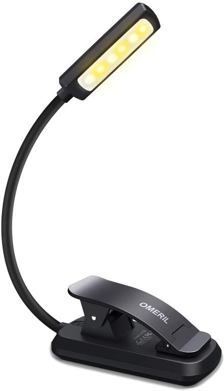 6 LED Book Light OMERIL USB Rechargeable Reading Light with 3 Eye Care Brightness Modes Warm Cool White Flexible Clip on Book Light for Reading in Bed Tablet Music Stand Travel Furniture Home Living L...