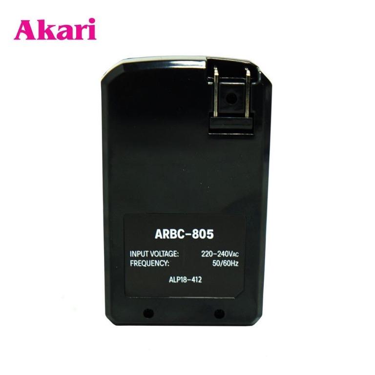 AKARI Battery Charger (ARBC-805) (Category: Chargers) located in Las Pinas. Submitted by dyoza2008 (Listing ID 1043821813, Image 3). Description: SRP- 1499.75 Battery Charger Automatic Fast charger LCD display charging status Independent charging each one Up to 1000 Cycles 4x3200mah NiMH battery 220-240Vac 50/60Hz Color: Black Charging Time: 1pc (2.5hrs) 2pcs (4hrs) 3/4pcs (7hrs).