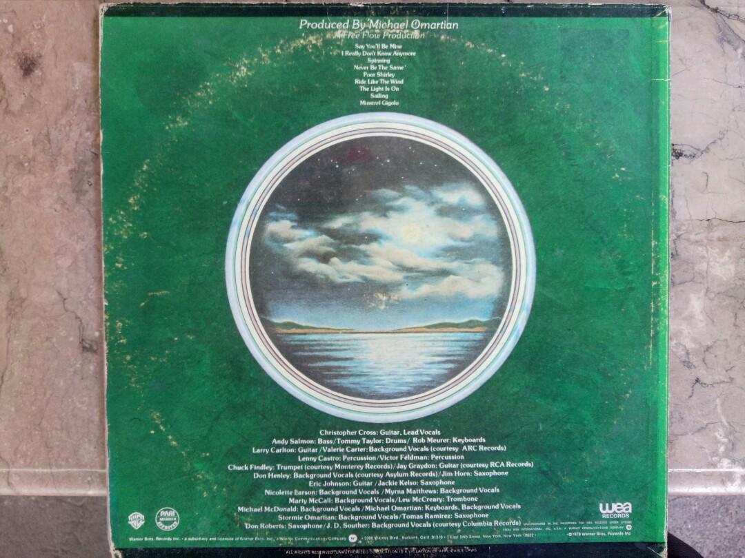 Chistopher Cross LP Vinyl Plaka (Category: Vinyls) located in Manila. Submitted by kinganalog (Listing ID 1043730074, Image 2). Description: Christopher Cross LP Vinyl Self Titled album featuring hit song Sailing, cover VG ring wear, media VG to VG+, made in Philippines. Shipping nationwide, payment via Palawan or Unionbank, COD is okay at buyer's account and expense. Check out fb page Roots Analog..