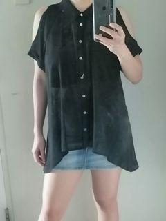 Forever 21 F21 High Low Flowy black see through top