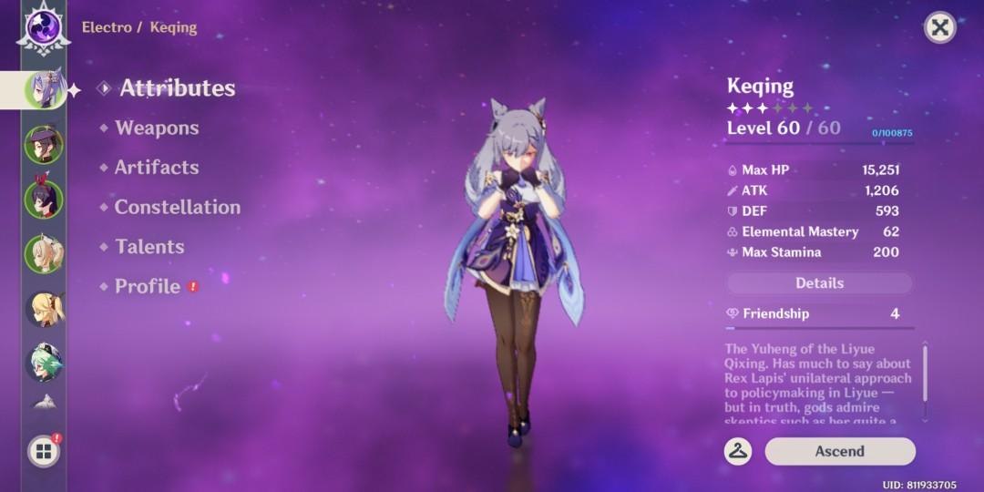 Genshin Impact Asia äºšæœ Keqing Lv 60 With Fisch Lv 50 Mona Lv 40 Ar 32 Unbind Account Last Call Video Gaming Gaming Accessories Game Gift Cards Accounts On Carousell
