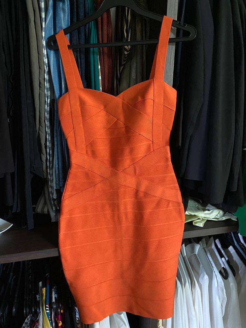 Herve leger orange dress discount