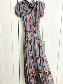 fiorire slate blue floral print wrap maxi dress