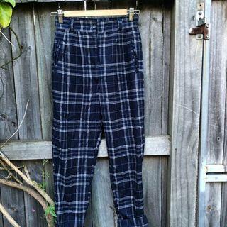 Neon heart tartan plaid navy blue pants size 6 xs