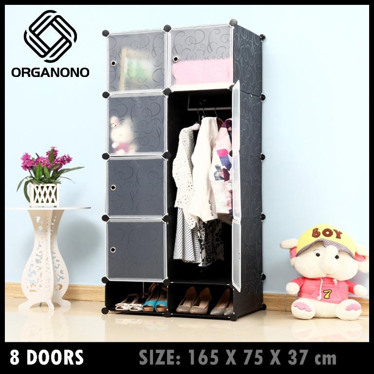 Organono DIY 8 Doors Wardrobe with hanging pole and Bottom Shoe Rack ...