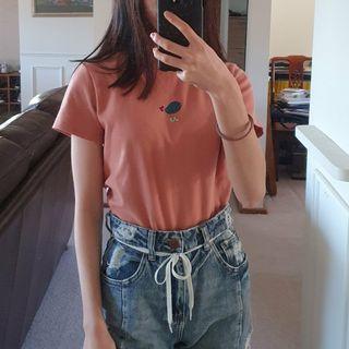 Peach bird embroidered tshirt