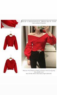 Red crossover smocked top