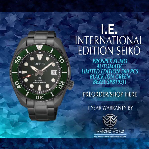 SEIKO INTERNATIONAL EDITION PROSPEX SUMO AUTOMATIC BLACK ION GREEN BEZEL LIMITED EDITION 500 PCS SPB195J1 Men s Fashion Watches Accessories Watches on Carousell