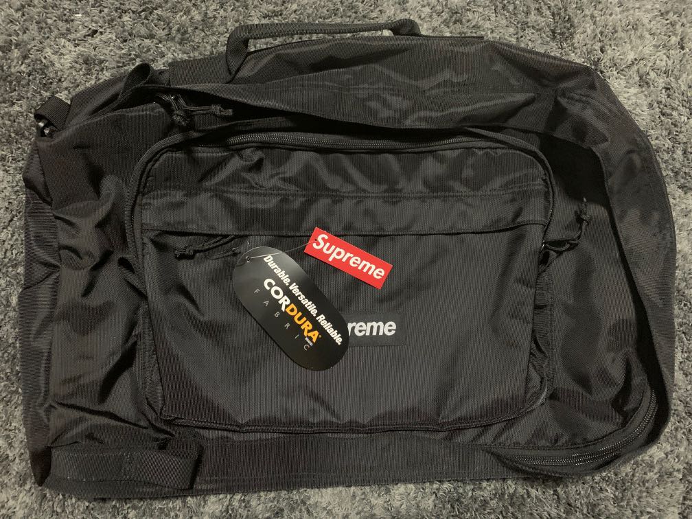 Supreme FW19 black duffle bag messenger box logo Side Bag Cordura 100%  Authentic