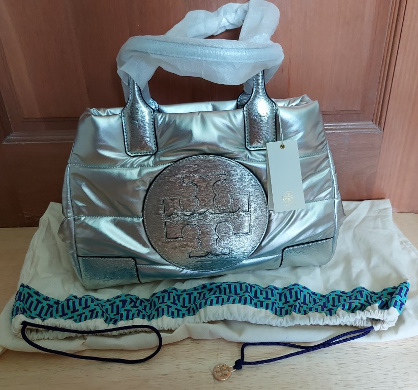 Tory Burch Ella Puffy Quilted Metallic Mini Tote - Silver, Luxury, Bags &  Wallets on Carousell