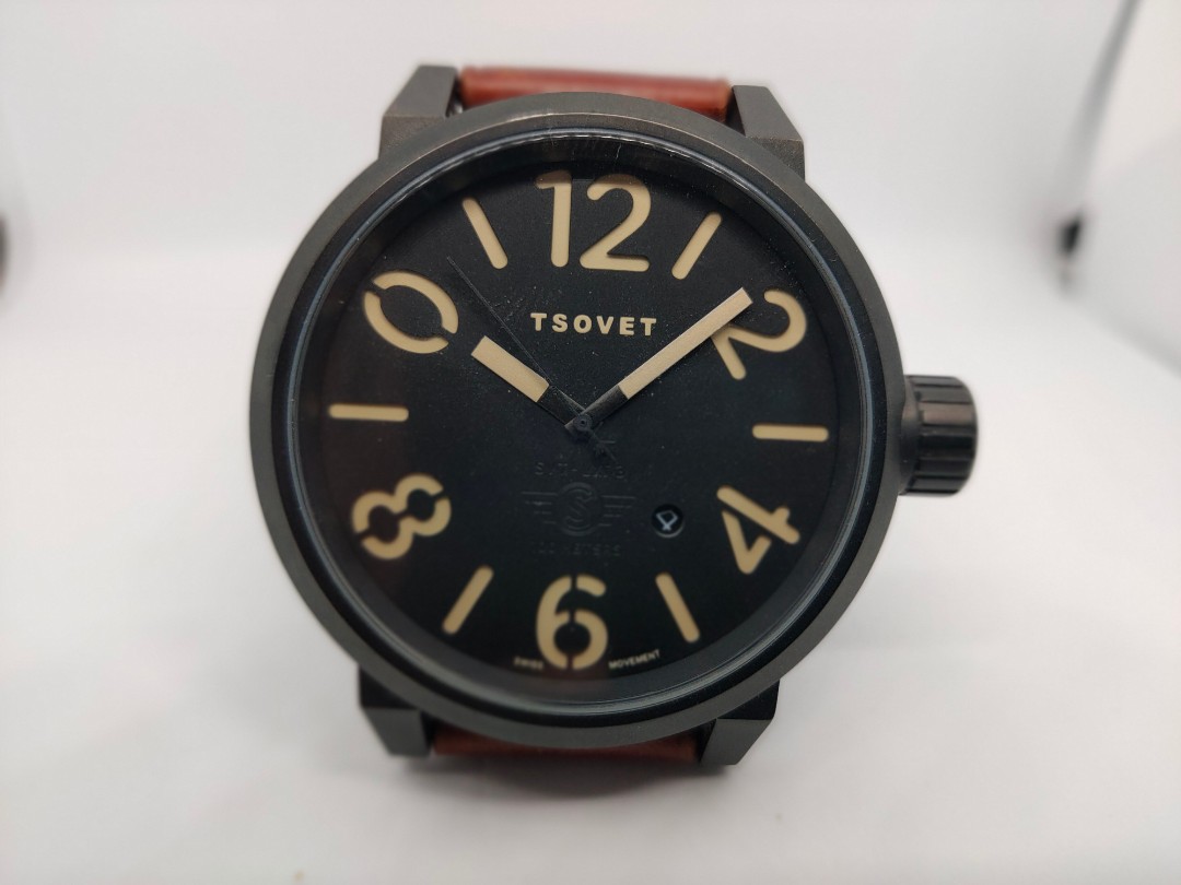 Tsovet SVT-LX73 Quartz 47 mm Watch with Brown Leather strap