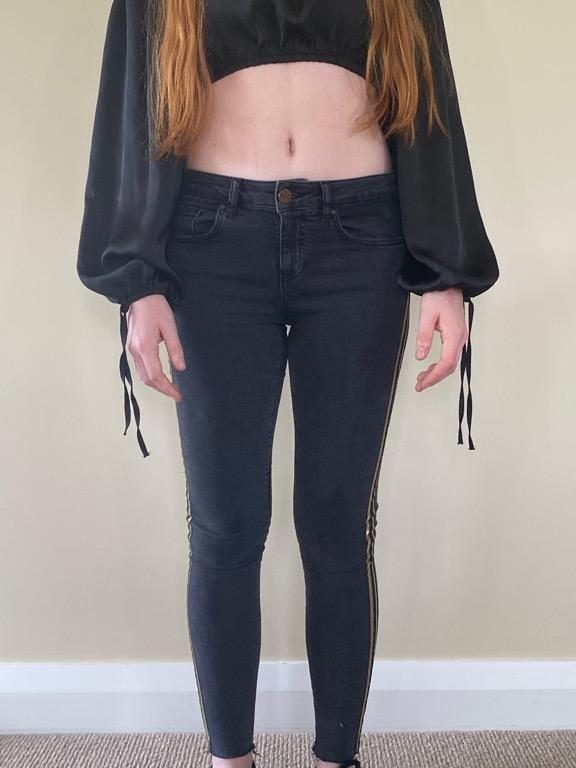 Jeans with gold stripe down the side hotsell