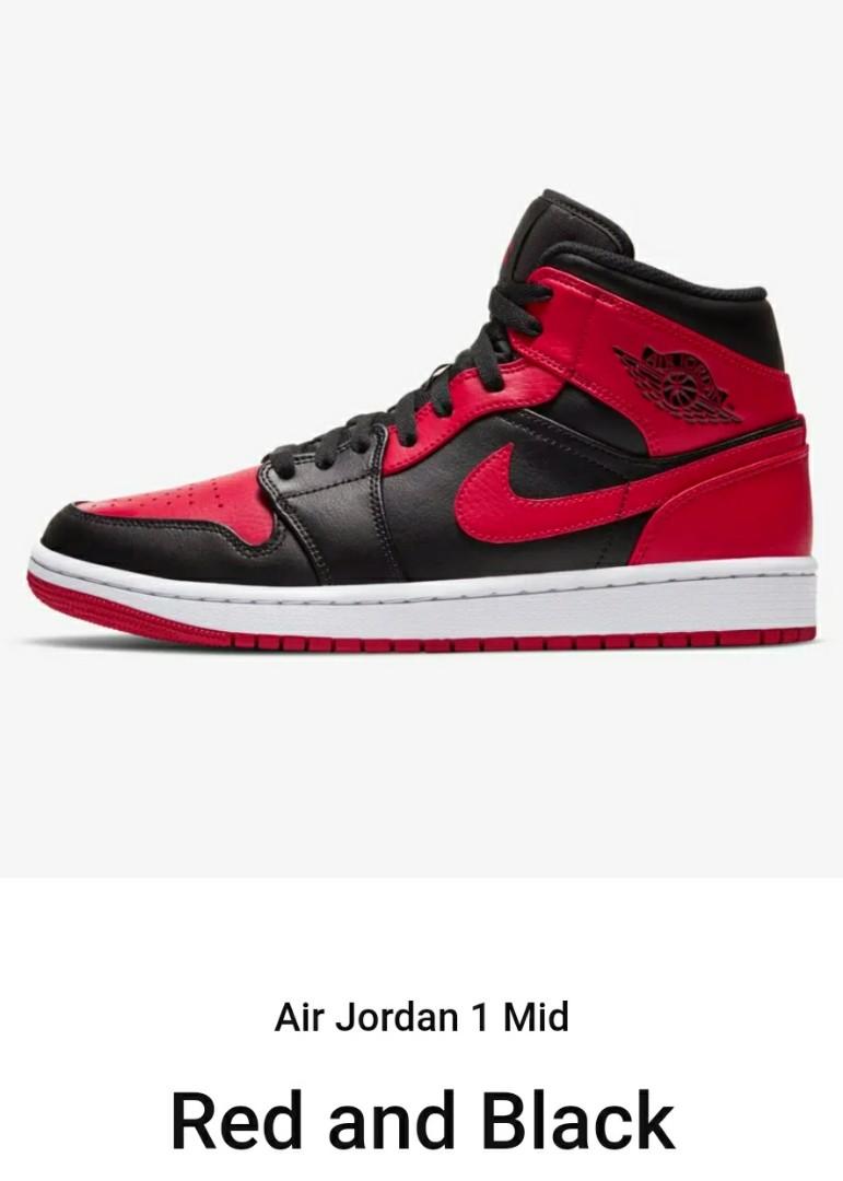 Air jordan 1 mid red and black, Men's