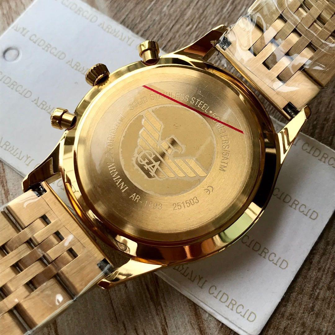 Emporio Armani Classic Chronograph Black Dial Gold Steel Strap Watch For Men