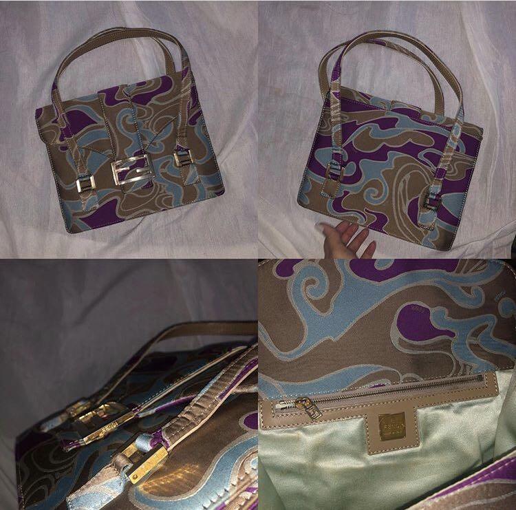 Authentic silk limited edition fendi handbag (Category: Luxury Bags & Wallets) located in Bulacan. Submitted by alysakayli (Listing ID 1044134701, Image 2). Description: Authentic limited edition silk abstract handbag rank ab, 7.5/10 interior of the bag need to be washed/ bagspa signs of used for sure buyer!!!!!!.