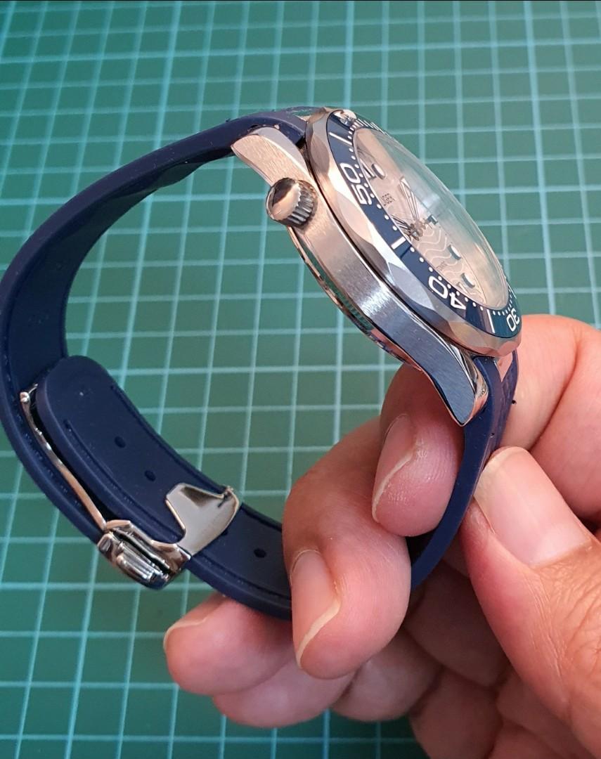 Bliger Seamaster Homage silver blue mint free fitted rubber strap