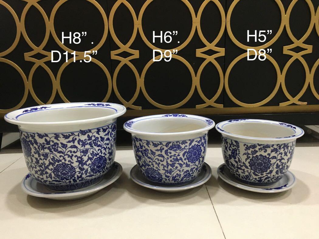 Blue And White Ceramic Planters Home Furniture Home Tools And Accessories On Carousell Vintage satsuma ceramic planter with painted koi fish. carousell