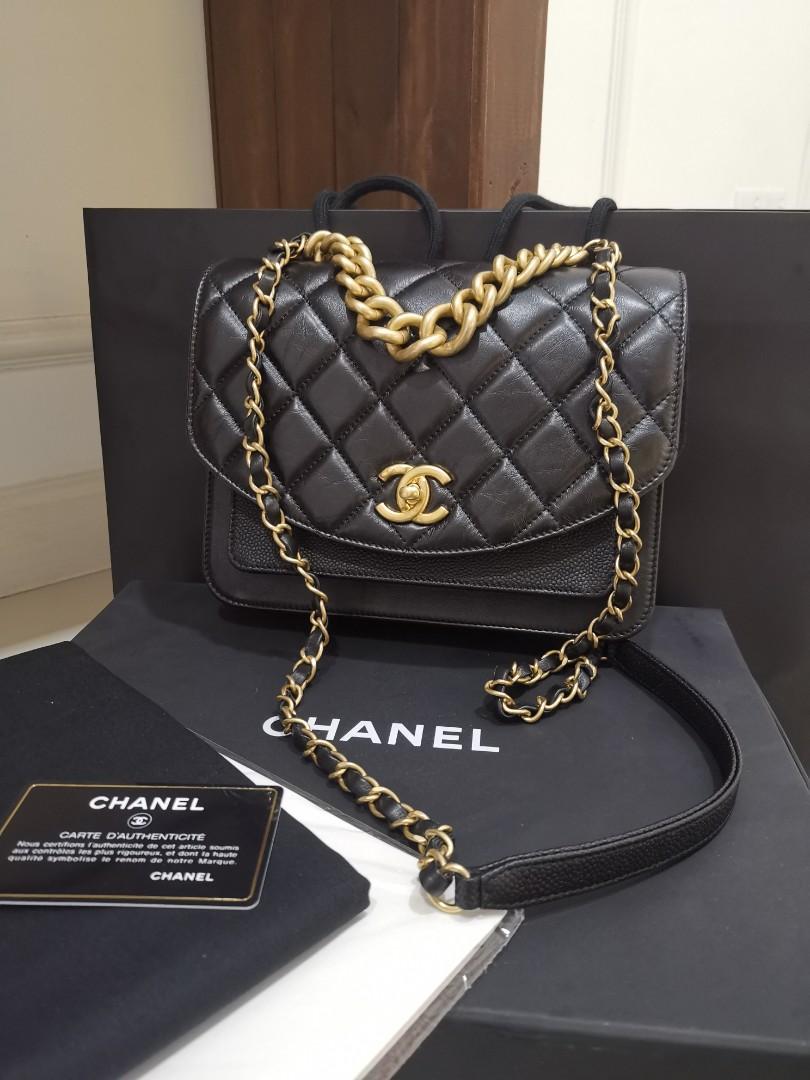Chanel Flap Bag Aged Calfskin  Gold Tone Metal Black  Nice Bag