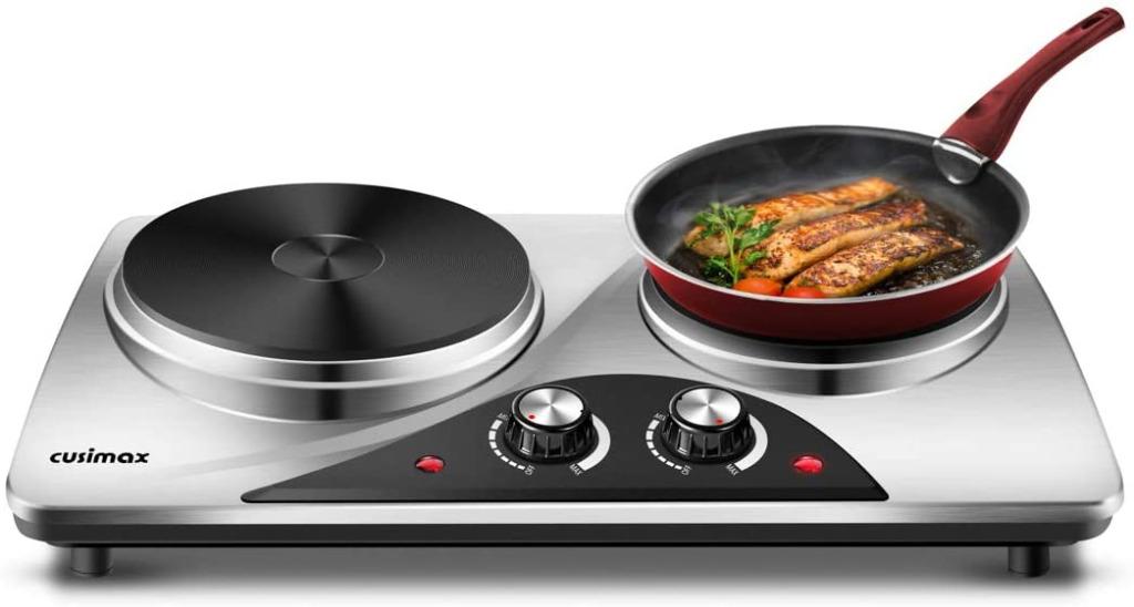 CUSIMAX Electric Double Hot Plate for Cooking Portable Electric Hob, Cooktop  Table Top Hob with 2 Cast Iron Portable Hob Rings Electric Burner with Dual  Temperature Control, Stainless Steel, 2500W, TV u0026