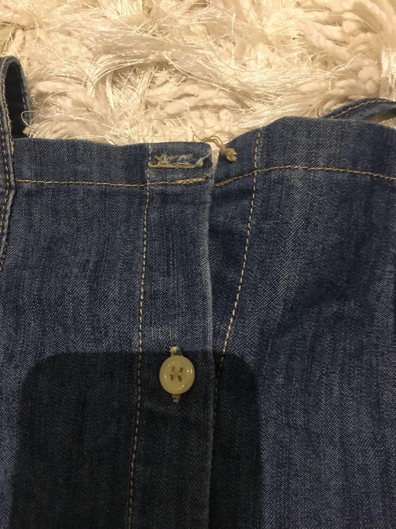 Denim dress for baby (Category: Babies & Kids Fashion) located in Antipolo. Submitted by summerarrow (Listing ID 1043983643, Image 3). Description: Looks new, but with issue lang, one button is missing.