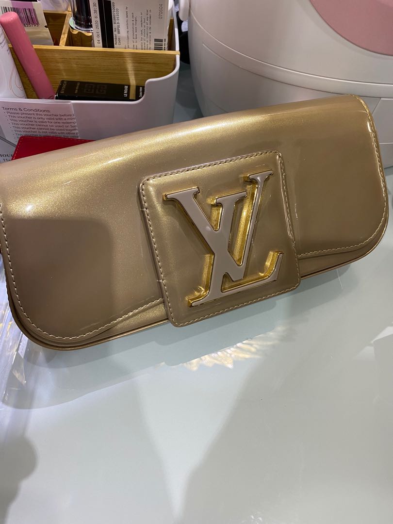 Louis Vuitton Nude Patent Leather Logo Clutch by Siopaella Designs