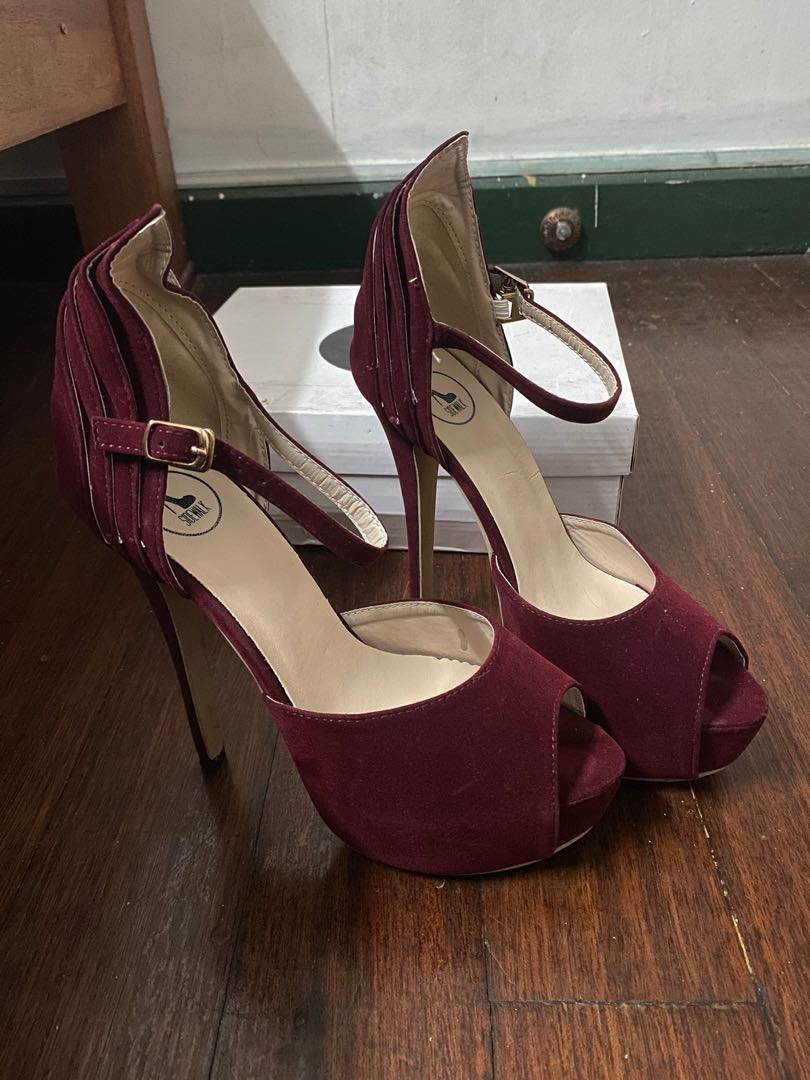 maroon suede heels