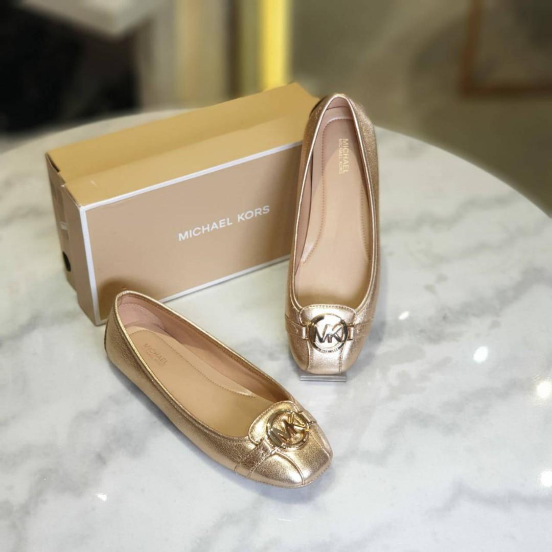MICHAEL KORS Fulton Moc Metallic Leather 49SOFUFR1M Pale Gold Sz 8