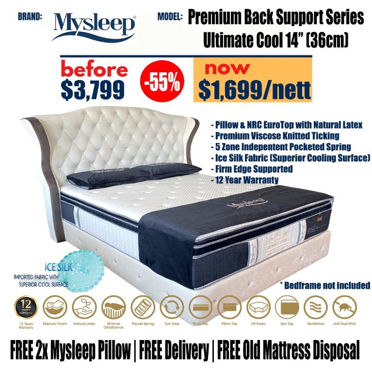 Mysleep Ultimate Cool 14 Inch Pillow Euro Top Natural Latex Imported Ice Silk Fabric With Pocketed Spring Mattress Furniture Beds Mattresses On Carousell