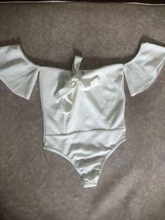 Off shoulder white leotard top