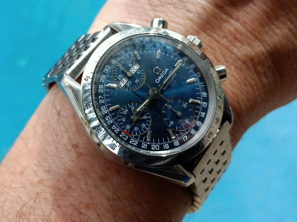 omega speedmaster triple date blue dial