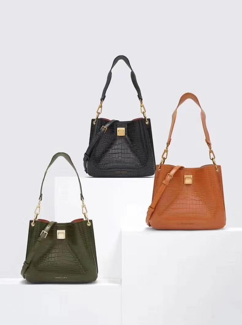 Original Charles & Keith CrocEffect Bucket Shoulder Bag, Women's
