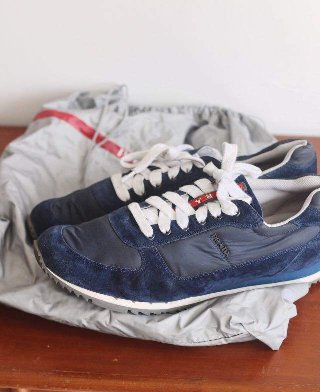 prada navy suede trainers