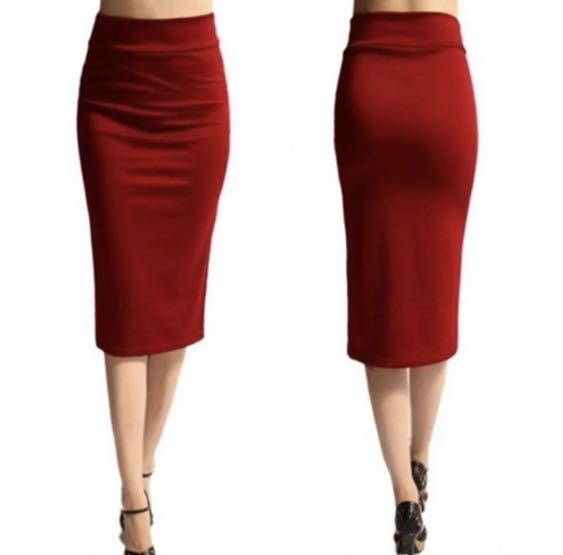 red below knee pencil skirt