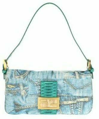 Vintage FENDI Denim + Croc Baguette Bag 