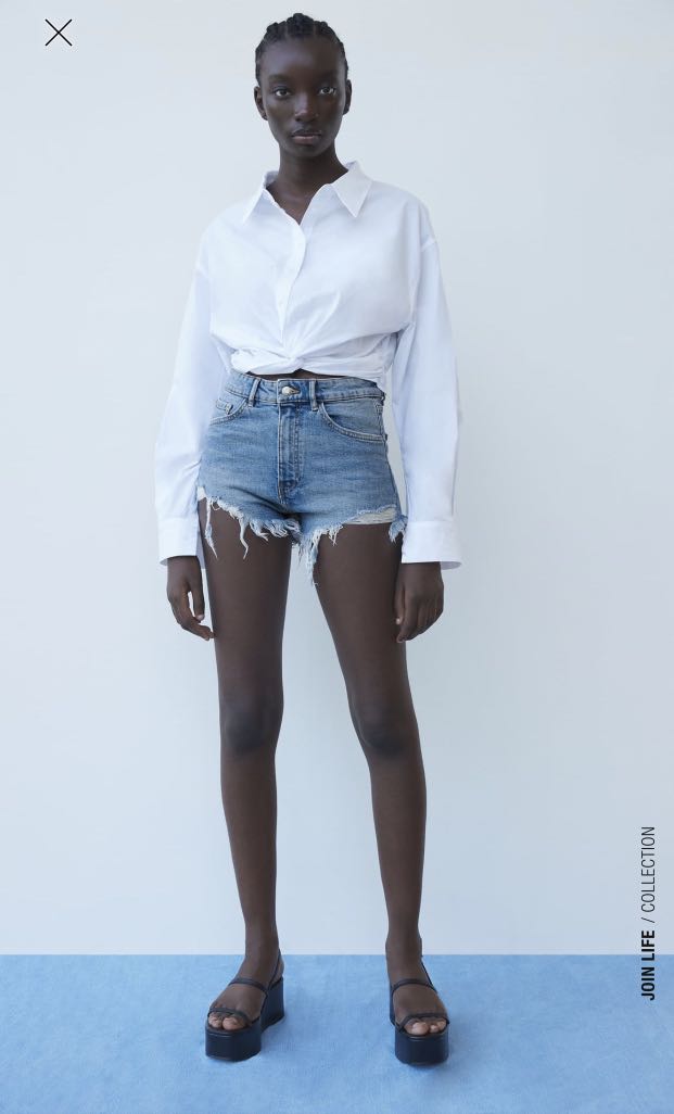 ZARA Hi-Rise Denim Shorts, LIGHT BLUE (EU 32 / US 25), Women's