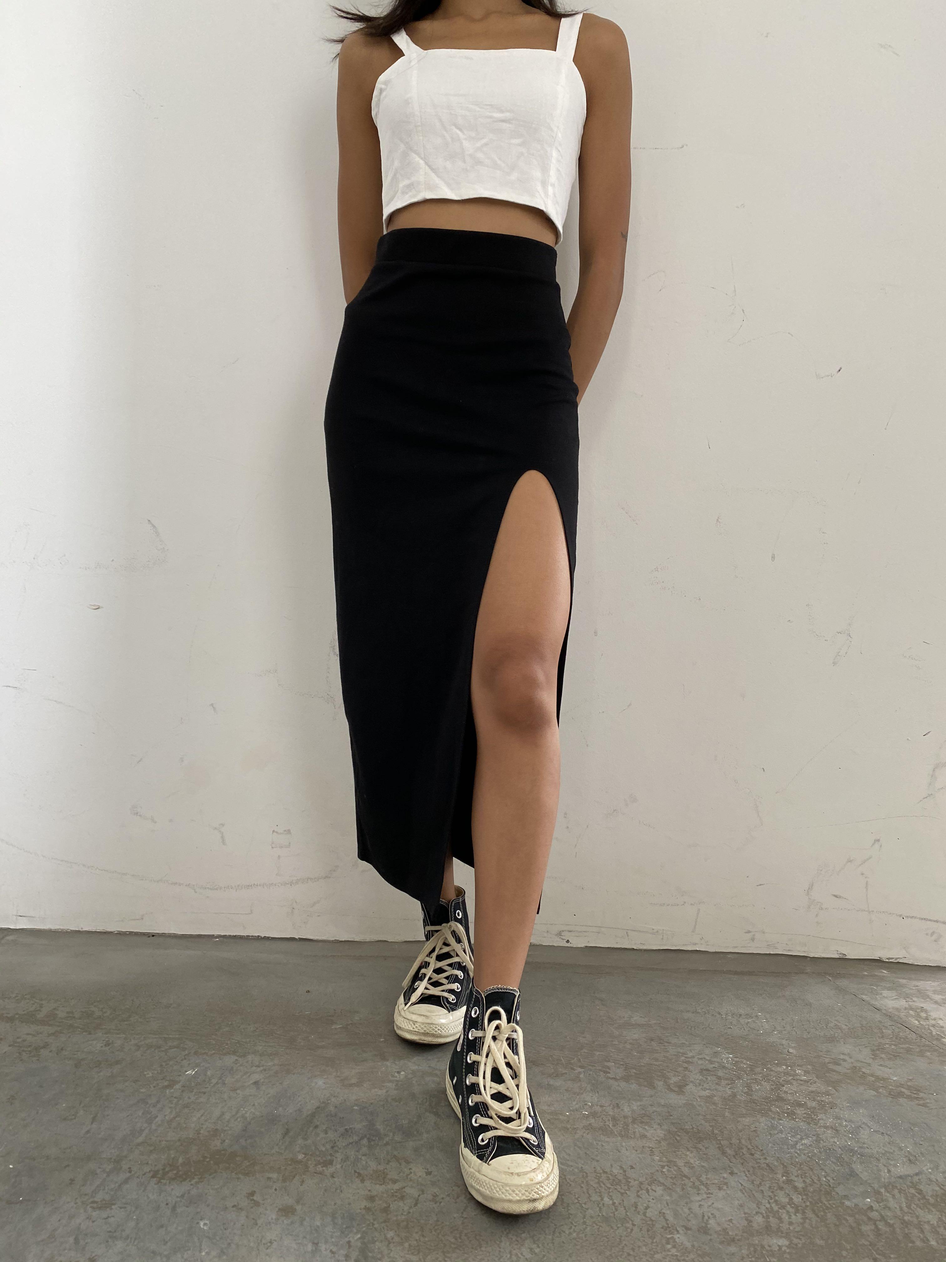 Black midi skirt with split online