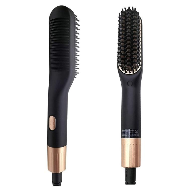 BNIB 3 in 1 Electric Heated Brush MM A6 A8 Mini Comb Electric Hair Straightening Premium Ceramic Curler Beard Straightener Black Gold H