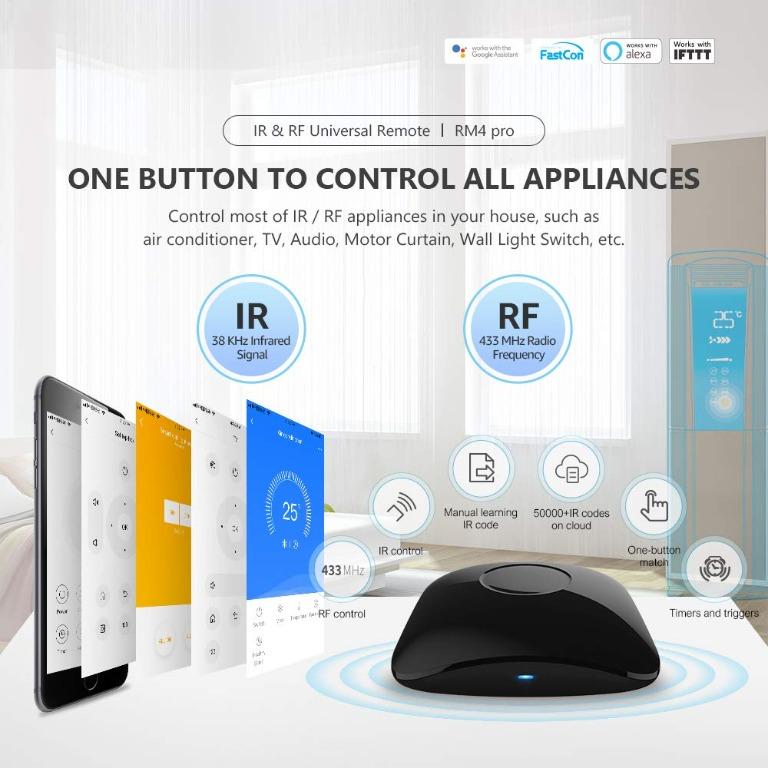 BroadLink RM4 Pro IR and RF WiFi Smart Universal Remote Control, Smart Home  Infrared Radiation and Radio Frequency Controller, TV & Home Appliances, TV  & Entertainment, Entertainment Systems & Smart Home Devices