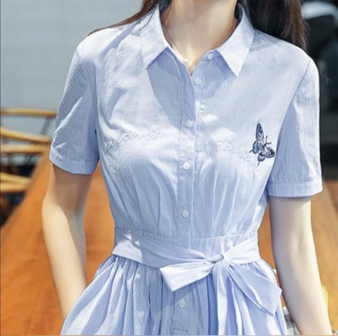 Casual Summer Light Blue Dress with Butterfly Design (Women, S size),  Women's Fashion, Dresses \u0026 Sets, Dresses on Carousell