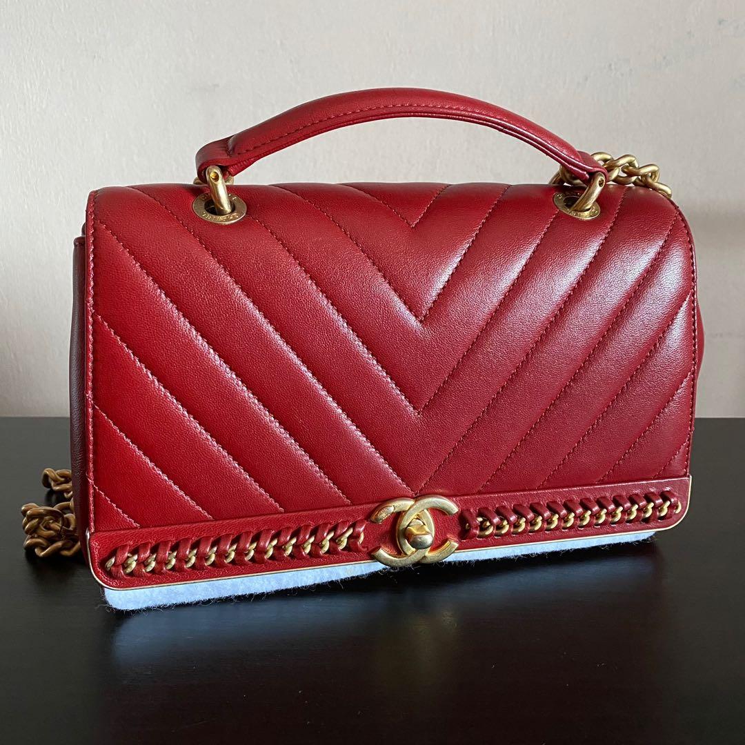 Chevron Stitched Red Lambskin Flap Bag, Chanel (Lot 117 - Upcoming