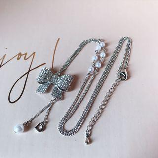 Korean handmade Diamante ribbon necklace