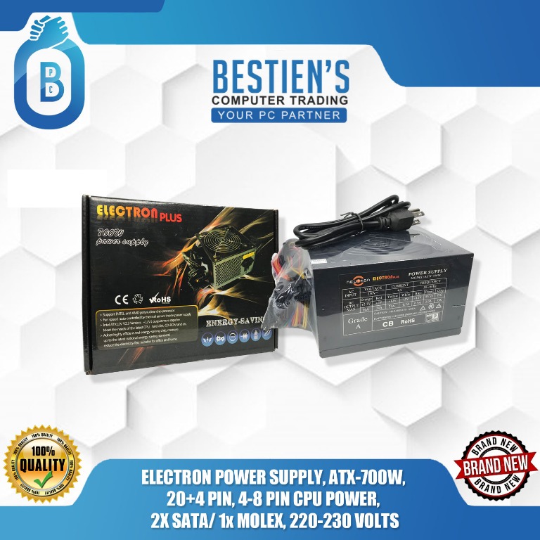 ELECTRON POWER SUPPLY, ATX700W, 20+4 PIN, 48 PIN CPU POWER, 2X SATA