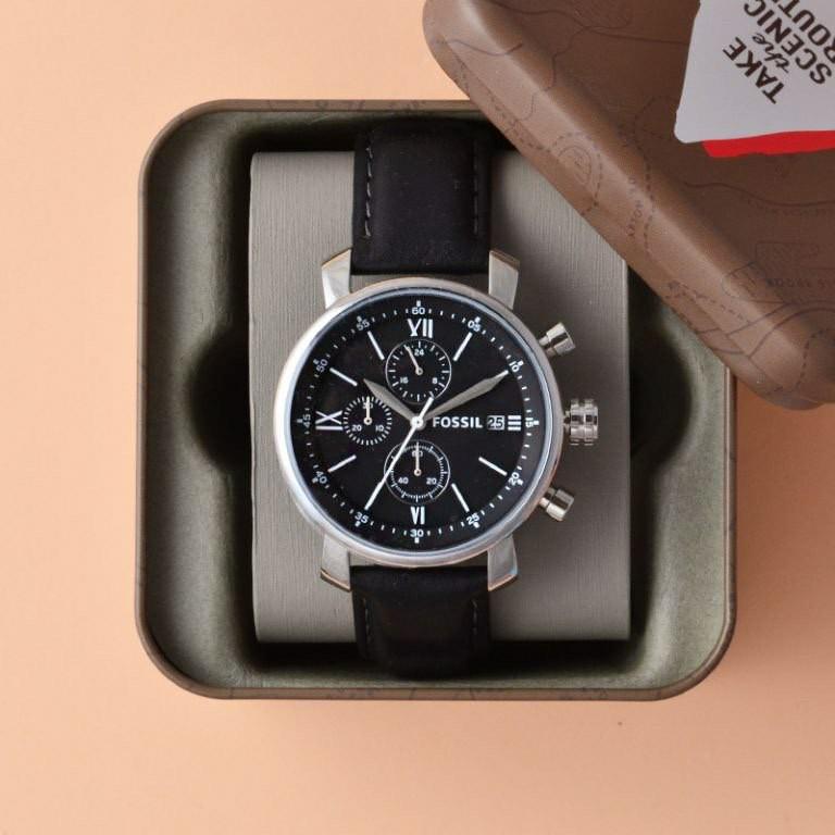 Fossil Rhett Chronograph Black Leather Watch BQ1006