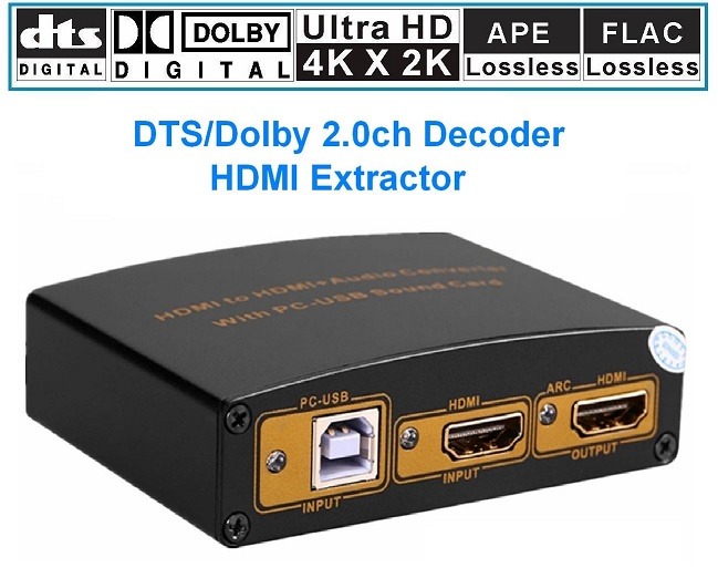 HDMI DTS 5.1 Audio Decoder Bluetooth 5.0 Receiver DAC AC3 FLAC APE 4Kx2K  HDMI to HDMI Extraction Converter SPDIF ARC Optical