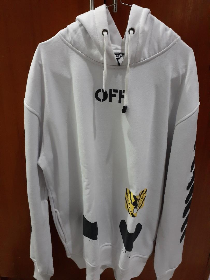 Hoodie putih off white Fesyen Pria Pakaian Atasan di Carousell